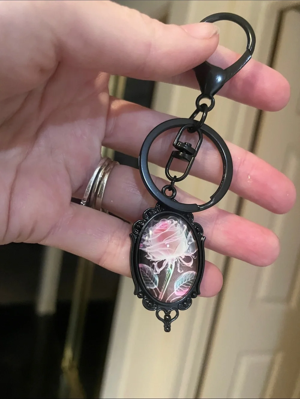 Pink Rose and Cameo Bag Charm/Key chain - Picture 3 of 4
